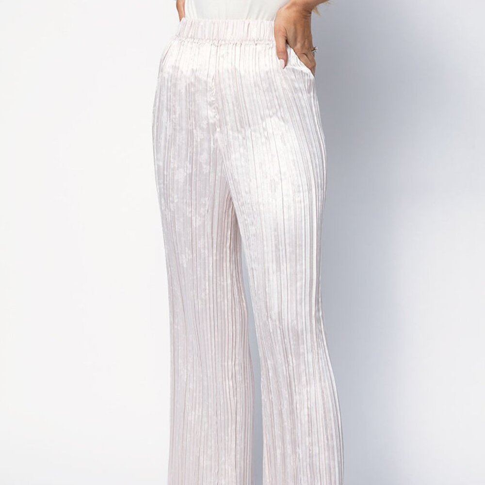 FORTE FORTE Plissé Satin Pant in Pink Ivory - Picture 2 of 6